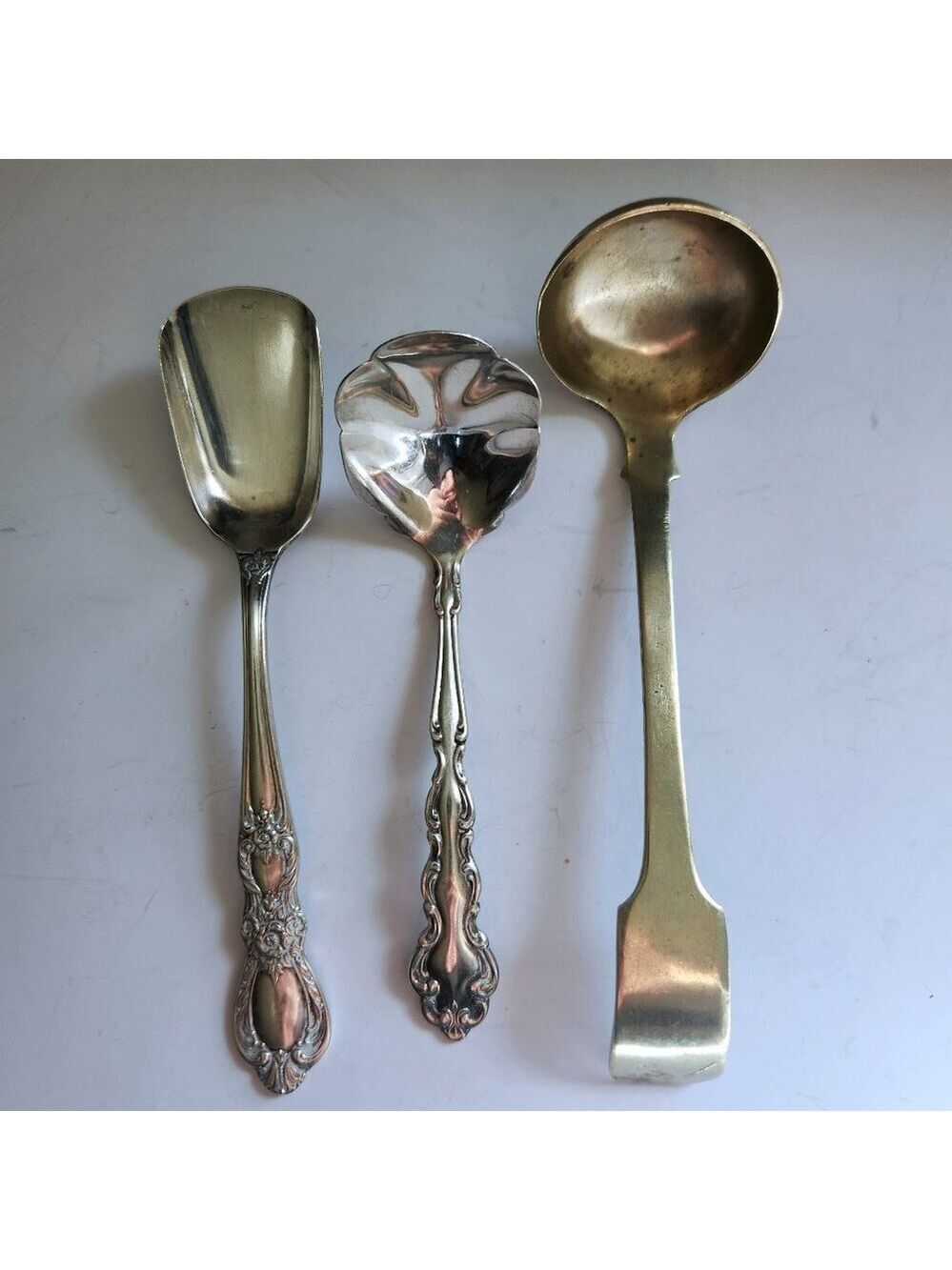 Vintage Serving Utensils Lot 3 Silverplate Ladle Ornate Berry Brass Spoon Mixed